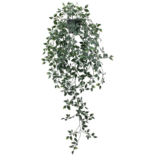 LUZOGA Fake Hanging Plant with Pot Small Artificial Potted Vine Plants 28.7-in Long Faux drooping Foliage Plants for Shelf Home Office Indoor Outdoor Garden Greenery Decor (Black Pot)