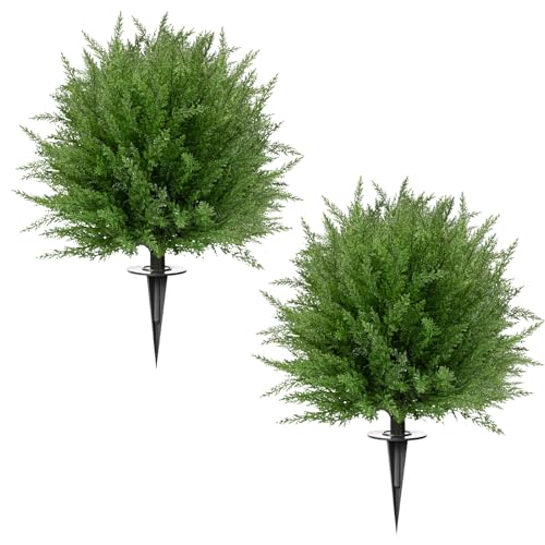 FAJUNZH Artificial Topiary Bushes for Outdoors with Spike, Boxwood Ball Fake Shrubs UV Resistant Faux Plants for Indoor Outdoor Fall Thanksgiving Halloween Decor
