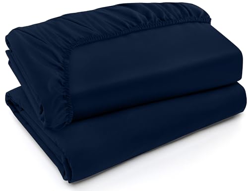 Utopia Bedding Fitted Sheet - Pack of 2 Bottom Sheets - Soft Brushed Microfiber - Deep Pockets, Shrinkage & Fade Resistant - Easy Care (Queen, Navy)