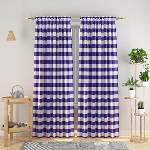 Buffalo Check Curtains 108 inches Long Cotton Basement Gingham Plaid Kitchen Window Curtain Panels Living Room Checker Drapes Bedroom Rod Pocket Window Treatment 2 Panels Purple and White