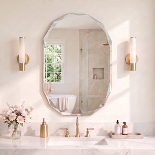 "Suidia Modern Diamond Beveled Edge Mirror, 20"" x 30"" Oval, Wall Mounted, Frameless, HD Explosion-proof Glass, Bathroom Mirror for Bedroom, Living Room, Entryway, Hallway"