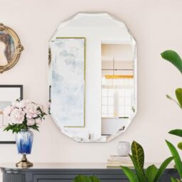 "Suidia Modern Diamond Beveled Edge Mirror, 20"" x 30"" Oval, Wall Mounted, Frameless, HD Explosion-proof Glass, Bathroom Mirror for Bedroom, Living Room, Entryway, Hallway"