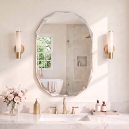 "Suidia Modern Diamond Beveled Edge Mirror, 20"" x 30"" Oval, Wall Mounted, Frameless, HD Explosion-proof Glass, Bathroom Mirror for Bedroom, Living Room, Entryway, Hallway"