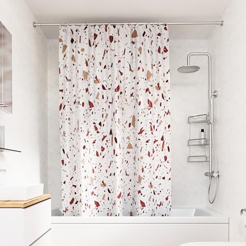 Croydex Shower Curtain with Pink Terrazzo Design - 100% Polyester with a Weighted Hem, Machine Washable and coated with Proseal for Water Repellence, 1800x1800mm