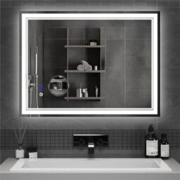 Mondeer Bathroom Mirror with LED Lights, with Demister 3 Colors Dimmable 5x Magnifier and Touch Sensor Switch, 2 Way Wall Mounted, 600 x 800 mm