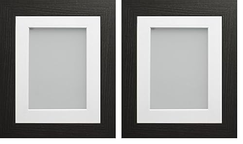 Frame Company Watson Range Black 16x12 inch Picture Photo Frame with White Mount for Image 14x10 inch *Choice of Sizes* Fitted with Real Glass (Pack of 2)