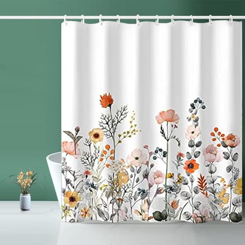 "Niidder Shower Curtain, Floral Shower Curtain White Fabric Shower Curtain - 72"" W x 72"" L with 12 Hooks for Home Hotel Shower Curtains for Bathroom Waterproof Bathroom Shower Curtain Lined"