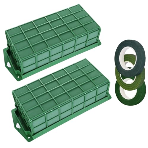 2 Pcs Floral Foam Cage for Fresh and Artificial Flowers, Dry and Wet Rectangle Flower Cage Holders with Floral Foam Floral for Fresh Flowers, Wedding, Home and Garden Decorations