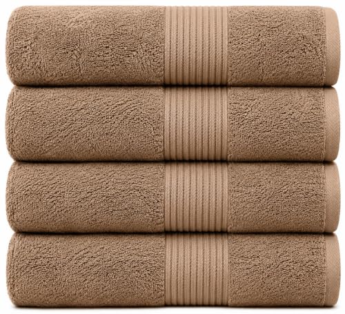 "Bliss Luxury Combed Cotton Bath Towels - 34"" x 56""/86 x 142 cm Extra Large Premium Quality Bath Sheet - 650 GSM - Soft, Absorbent (4 Pack, Mocha)"