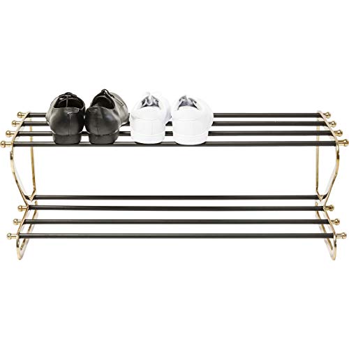 Kare Design Shoe Rack Walk Small, Black/Gold, Aluminium, 2 Tier Shoe Storage Organiser, Fits for 6 Pairs of Shoes, Storage, Organizer for Hallway, Entrance, 34x84x31 cm (H/W/D)