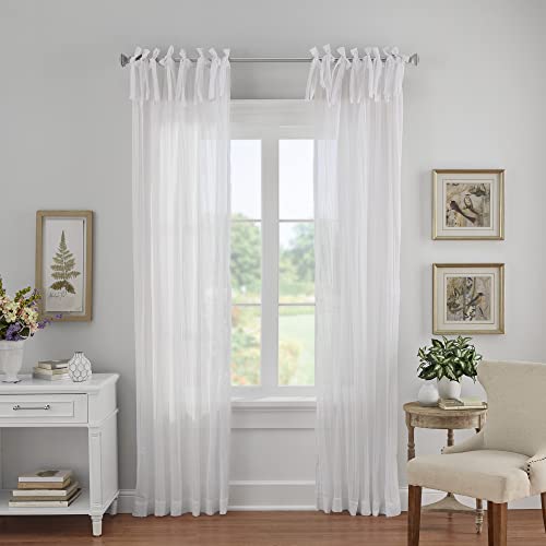 "Elrene Home Fashions Jolie Crushed Semi-Sheer Window Curtain, Adjustable Tie-Top Single Panel, 52"" x 84"" (1 Panel), White"