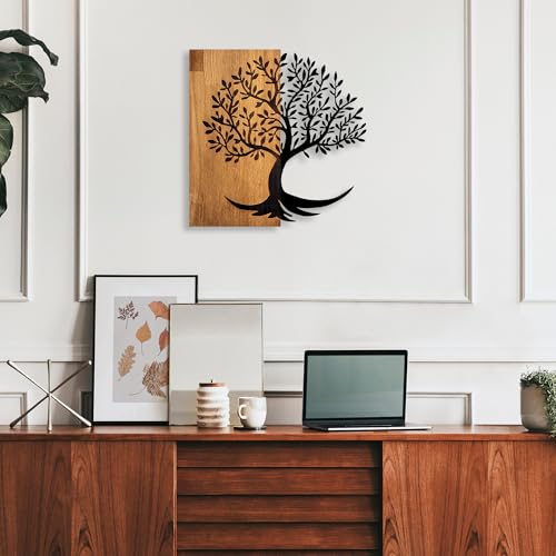 Elegant Decorative Wooden Wall Accessory, 58 x 58 cm, 100% Wood & Metal, Walnut & Black, Unique Design, Perfect for Home Decor, 3.66 kg