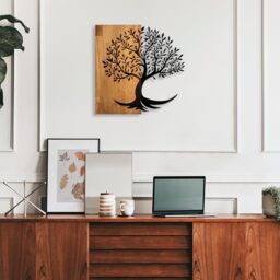 Elegant Decorative Wooden Wall Accessory, 58 x 58 cm, 100% Wood & Metal, Walnut & Black, Unique Design, Perfect for Home Decor, 3.66 kg