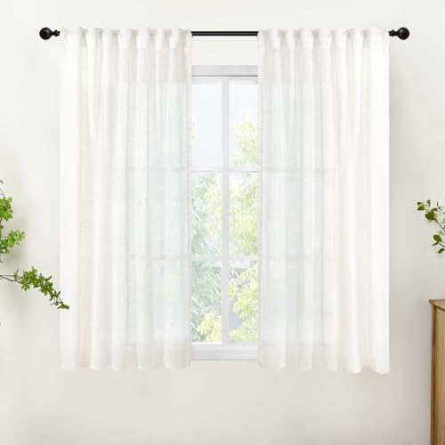 YoungsTex Linen Semi Sheer Curtains 54 Inch Length for Window - Light Filtering Natural Drapes with Rod Pocket Back Tab for Living RoomBedroom, White, 2 Panels, 42 X 54 Inch