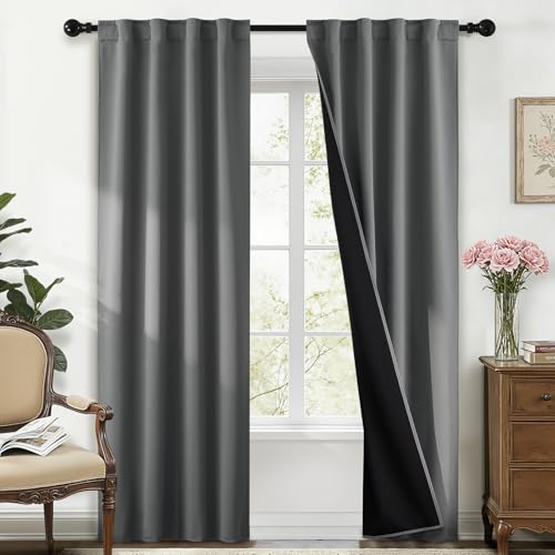 Yakamok Blackout Curtains Thermal Insulated Window Treatment Panels Room Darkening Blackout Drapes for Bedroom Back Tab/Rod Pocket Living Room Draperies, 40 x 84 Inch, Grey, 2 Panels