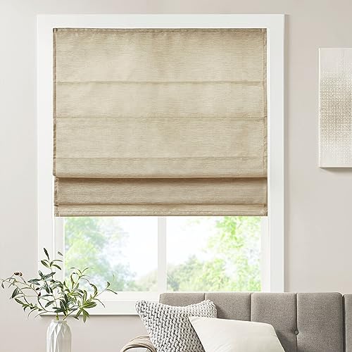Madison Park Cordless Roman Shades-Fabric Privacy Panel Darkening Energy Efficient, Thermal Insulated Window Blind Treatment, for Bedroom, Living Room Decor, 33x64, Como, Taupe