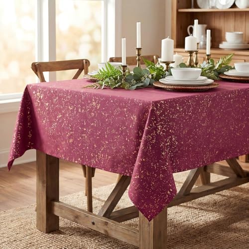 Horaldaily Burgundy Red Velvet Tablecloth 52??70 Inch Rectangular, Solid Rectangle Table Cloth with Golden Sequin, Thanksgiving Christmas Table Cover for Wedding, Party, Banquet, and Events