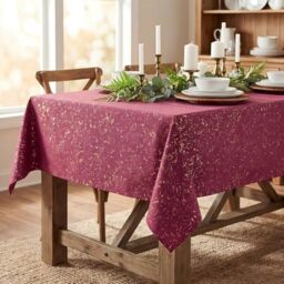 Horaldaily Burgundy Red Velvet Tablecloth 52??70 Inch Rectangular, Solid Rectangle Table Cloth with Golden Sequin, Thanksgiving Christmas Table Cover for Wedding, Party, Banquet, and Events