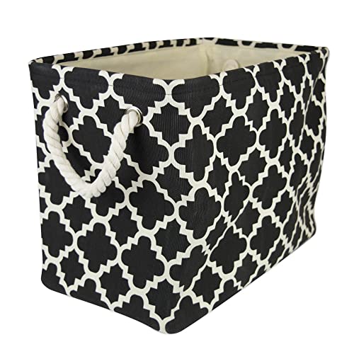"DII CAMZ36068 Collapsible Polyester Storage Basket or Bin with Durable Cotton Handles, Home Organizer Solution for Office, Bedroom, Closet, Toys, & Laundry (Medium ??? 16x10x12""), Black Lattice"