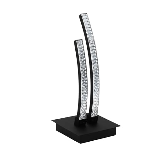 Eglo LED Bedside lamp Lejias, Elegant Table Light Made of Black Metal, Transparent Plastic Crystal, Living Room Lighting with Switch, Warm White