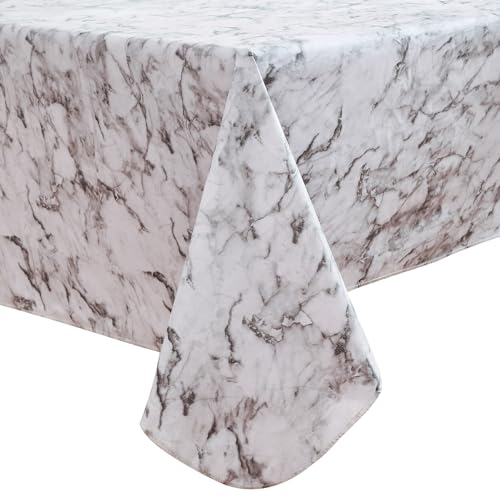 Walrus Heavy Duty Vinyl Tablecloth with Flannel Backing Waterproof Oil-Proof Plastic Table Cloth Stain-Resistant Wipeable Rectangle or Square Table Cover for Indoor and Outdoor (Marble, 60X84 Inch)
