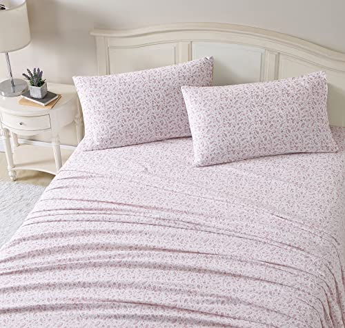 Laura Ashley - Full Sheet Set, Cotton Flannel Bedding, Brushed for Extra Softness & Comfort (Paisley Prance Pink, Full)