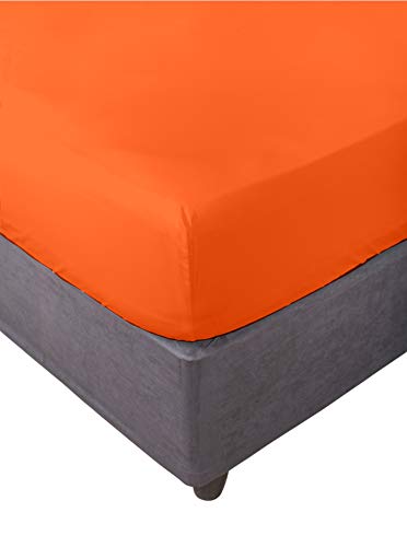Miracle Home. Fitted Sheet, Elastic, Soft, Comfortable, Anti-Pilling. Cotton 50% 50% Polyester. Orange. 135 x 200 cm