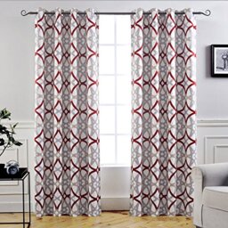 DriftAway Alexander Thermal (Black) Out Grommet Unlined Window Curtains Spiral Geo Trellis Pattern Set of 2 Panels Each Size 52 Inch by 84 Inch (Red and Gray)
