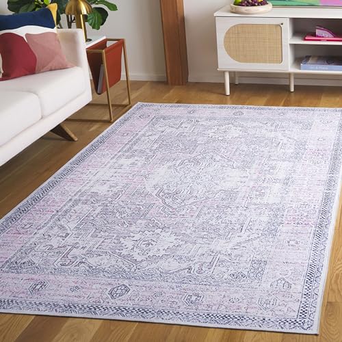 Safavieh Distressed Rug Ideal for High Traffic Areas - Machine Washable and Non Slip - Arizona Collection, Short Pile, in Pink and Beige, 122 X 183 cm
