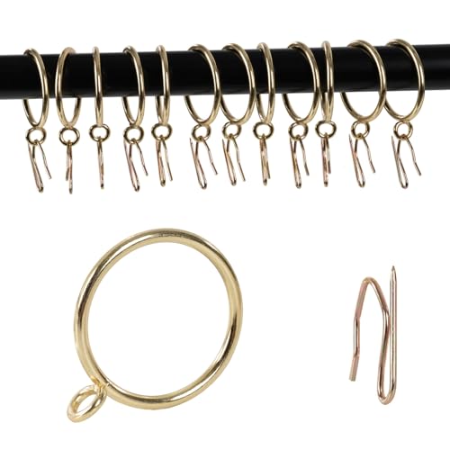 Zocang 24pcs Gold Metal Curtain Rings with Hooks - 1in Internal Diameter - Curtain Drapery Hanging Kit