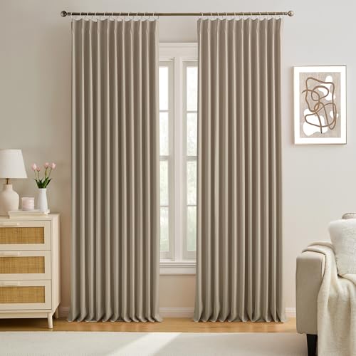 "Pleated Blackout Curtain Drapes for Window 105"" L - Triple Weave Vertical Energy Saving Solid Pinch Pleat Hook Room Divider Blackout Panels for Patio (72"" Wide per Panel, 2 Panels, Khaki)"