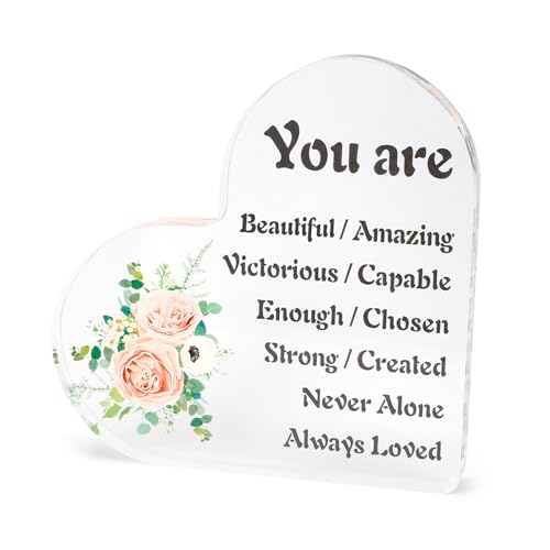 Inspirational Gift for Women Acrylic Inspirational Heart Ornament for Women, Acrylic Plaque Desk Sign Gift for Daughter Sister Birthday Modern Motivational