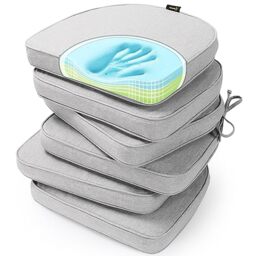 "SUNROX Gel Memory Foam Chair Cushions, FadeShield Water-, Stain-Resistant Durable Reversible Seat Cushion Pads with Ties for Indoor/Outdoor Kitchen Dining Office, 17""x16"", Set of 6, Heather Grey"