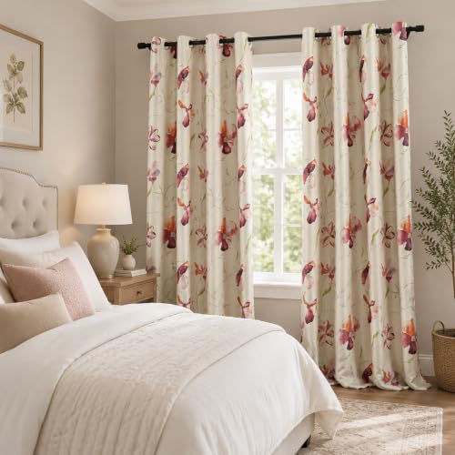 VOGOL Purple Floral Grommet Blackout Curtains, 60 x 106, 2 Panels - Large Window Styling, Helps Reduce Light, Smooth Fabric Drape, for Living Room and Dining Room Windows
