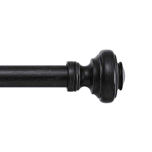 MODE Farmhouse Collection Single Curtain Rod Set with Porch Doorknob Finials - 72 to 144 in, Black