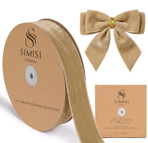 Khaki Velvet Ribbon 1.5'' 25 Yards for Christmas Tree, Gift Wrapping, Flower Bouquet, Wreath Decorations, Bow Making