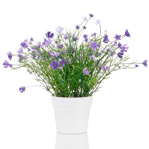Blafrozzing Artificial Potted Fake Plants with Purple Flowers Faux Plants Indoor for Home Office Bookshelf Table Room Decor Purple