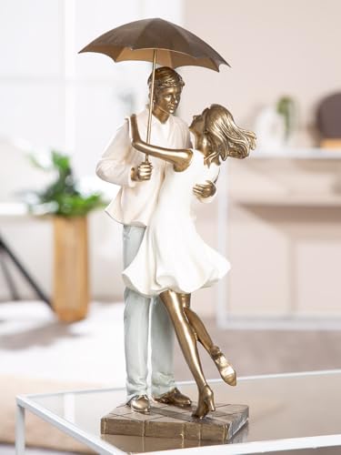 GILDE Love in the Rain Poly Cream Gold Metallic Look Sculpture Pair 39x17x15cm