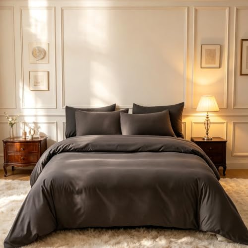 CLOTHKNOW Dark Brown Queen Comforter Set Dark Coffee Bedding Comforter Sets Soft All Season Comforters