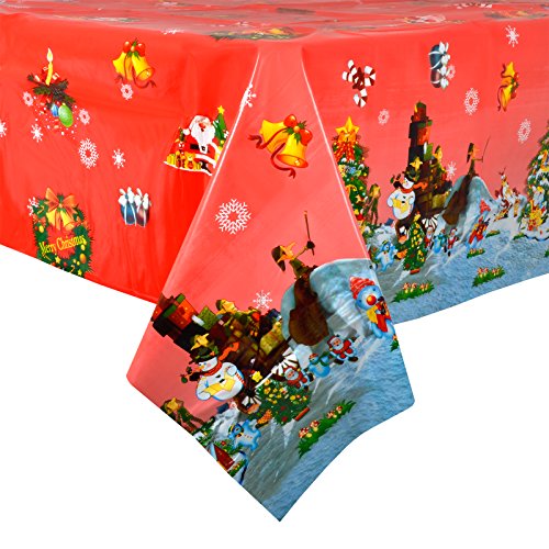 Mr Crimbo Red Xmas Tree Wipe Clean PVC Vinyl Tablecloth Table Cover Protector 140x240cm
