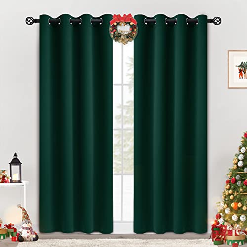 COSVIYA Grommet Blackout Room Darkening Curtains 96 inch Long, Thick Polyester Light Blocking Insulated Thermal Window Curtain Dark Green Drapes for Bedroom/Living Room,2 Panels,52x96 inches