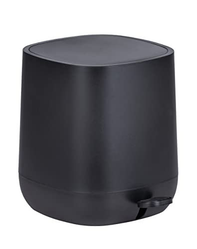WENKO Davos Pedal Bin,5 Litres,Puristic Cosmetic Bin with Easy-Close Mechanism,Bathroom Accessory in Trendy All-Black Design in Bathroom and Guest Toilet,BPA-Free, 23.5 x 26 x 27.5 x cm, Matte Black