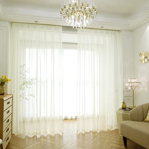 "PHILEASY Window Sheer Light Yellow Curtains 72 Inches Long 2 Panels Sheer Curtains Sheer Curtain Basic Rod Pocket Panel for Bedroom Living Room Yard Kitchen (52"" W x 72"" L - 2 pcs, Light Yellow)"