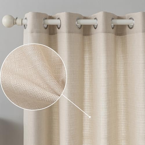 MvchennL Linen Textured Curtains, 84 Inch Curtains 2 Panel Set, Light Filtering Semi Sheer Drapes, Elegant Grommet Top Window Treatments for Living Room/Bedroom/Dining Room