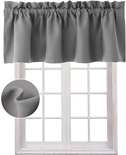Hiasan Valance Curtains for Kitchen Blackout Thermal Insulated Solid Window Curtain Valance, Grey, 52 x 18 Inches, 1 Panel