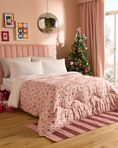 Night Lark Coverless Duvet - Pink Santa, Single - Advanced Smartfil?? Fibre, Machine Washable, Hypoallergenic, Design, Coverless Duvet Single Bed Size & Pillowcase Set