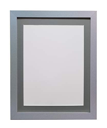 "FRAMES BY POST 25mm wide H7 Black Picture Photo Frame with Dark Grey Mount 10""x8"" for Pic Size 7""x5"""