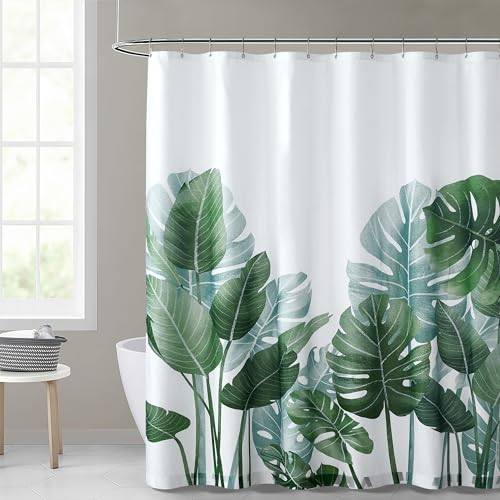 KGORGE Bathroom Shower Curtains - Tropical Plant Printed Waterproof Shower Curtain Extra Long Bath Decor for Bath Tub Toilet Hotel Spa French Door, W72 x L78 inch with Hooks