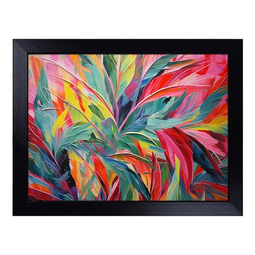 Lap Tray with Bean Bag Cushion, Tropical Leaf Expressionism - Handmade in the UK, Raised Wooden Edge, Padded Cushion, Heat-Resistant Wipe-Clean Surface, for Meals, Laptops and Crafts
