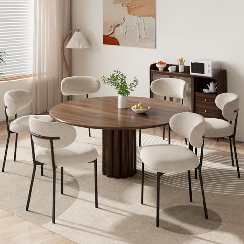 MALOL Dining Chairs Set of 6, Fabric Chairs for Dining Room with Metal Legs & Curved Backrest & Thick Cushion, Upholstered Kitchen Chair with Anti-Slip Pads, Camel